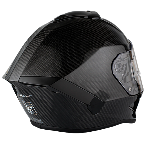 A grey carbon fiber modular motorcycle helmet with DOT and ECE safety certification and a gloss lacquer finish.