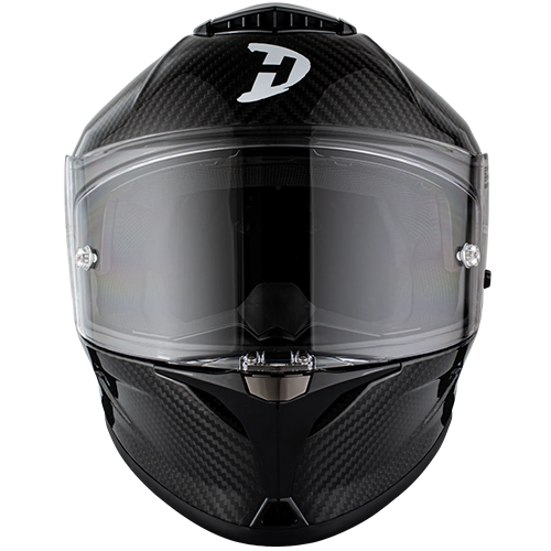 A grey carbon fiber motorcycle helmet with DOT and ECE safety certification and a gloss lacquer finish.