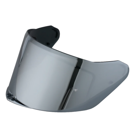 A silver mirror replacement outer shield for a Daytona Viper helmet.