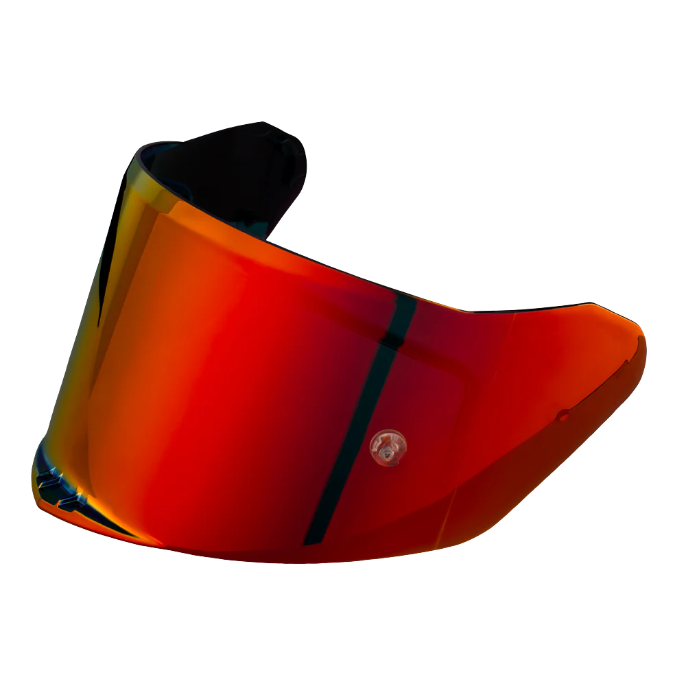 A red tinted replacement outer shield for a Daytona Viper helmet, designed with anti-scratch coating and compatibility with Pinlock 120XLT.