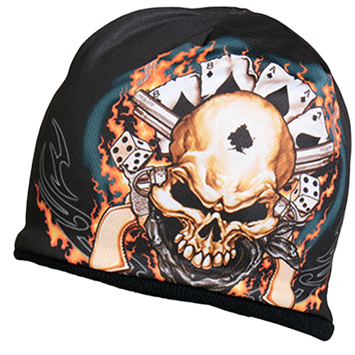 Motorcycle Skull Beanie With Printed Design Side View