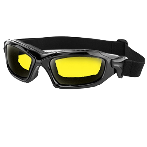 Black goggles with yellow lenses