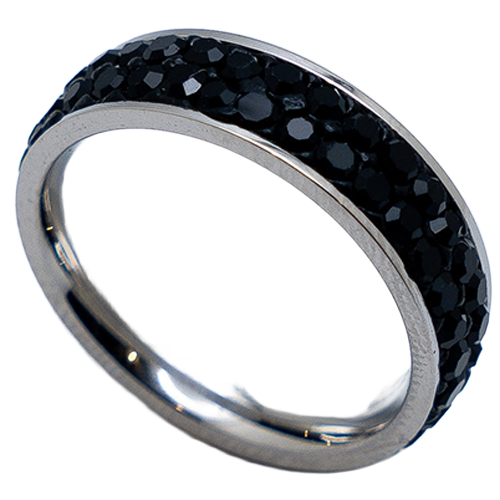 Silver ring with black gemstones
