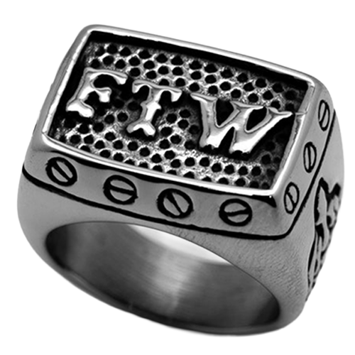 Silver ring with 'FTW' engraving