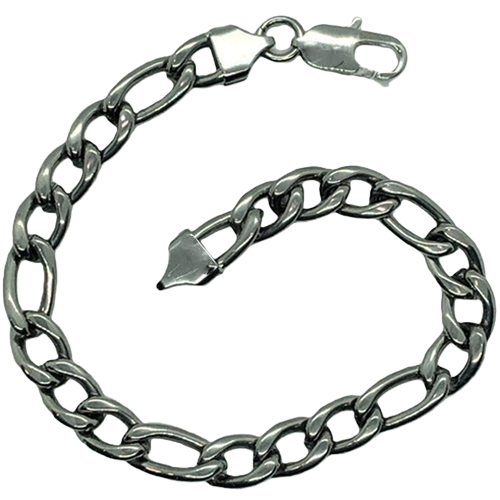 olished Silver Tone Figaro Link Bracelet Stainless Steel