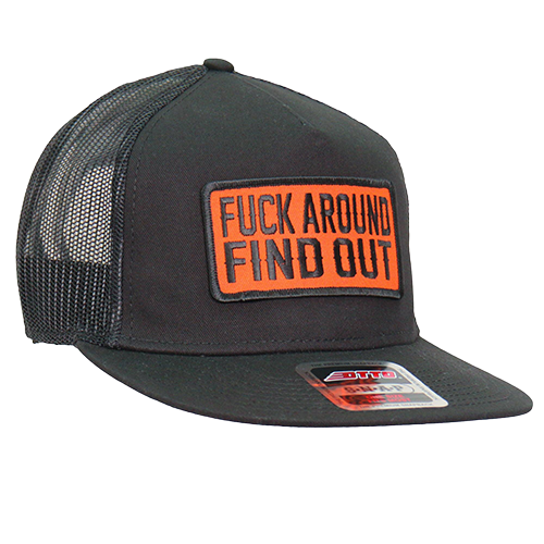 Black Biker Flat Brim Cap With Embroidered Patch