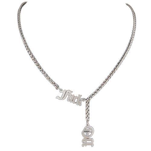 Fuck Off Slip Chain Necklace on black background