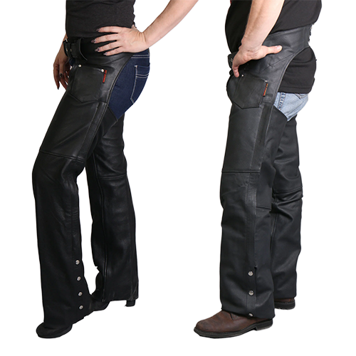 Black Genuine Leather Motorcycle Chaps Side View