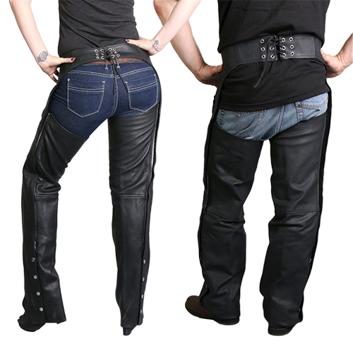 Black Genuine Leather Motorcycle Chaps Back View