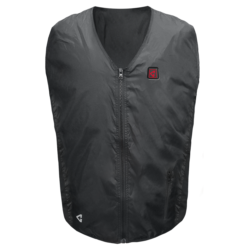 A black Gerbing 7V Battery Heated Vest Liner, featuring a zippered front and a logo on the chest.
