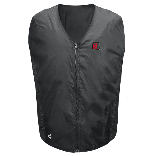 A black Gerbing 7V Battery Heated Vest Liner, featuring a zippered front and a logo on the chest.