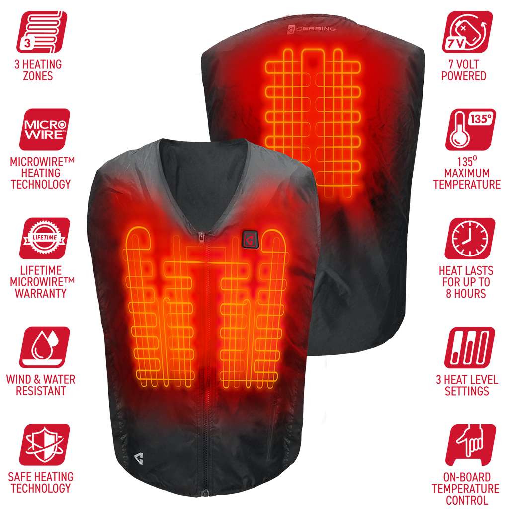 Unisex Heated Motorcycle Vest – Chest & Back Heating Panels