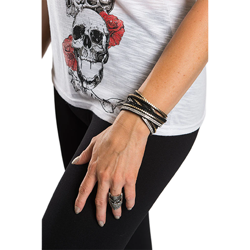 Biker Bracelet With Rhinestones And Gold Studs