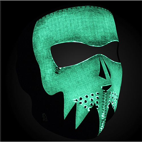Neoprene full face motorcycle mask with glow-in-the-dark skull design