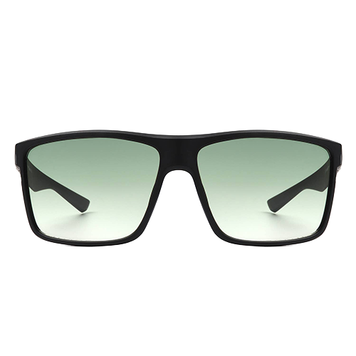 Greenline black flat-top square sunglasses with green gradient lenses shown from the front