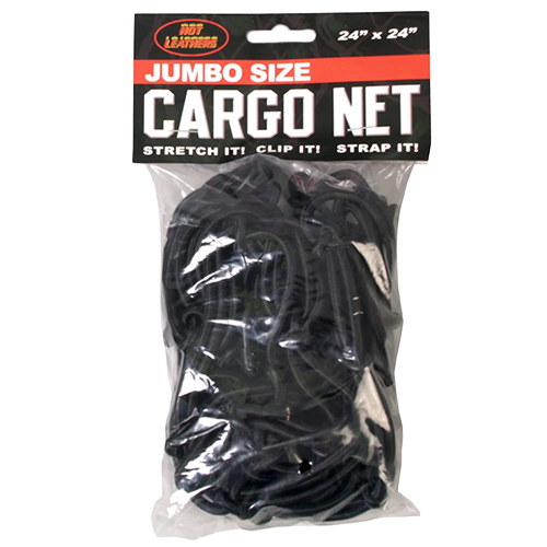 Jumbo size cargo net in packaging with Hot Leathers branding.