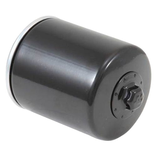 A black K&N KN-171B oil filter for vehicles, showing the spin-on style with the removal nut visible.