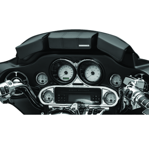A motorcycle fairing bag with multiple pouches, designed to fit over the handlebars and fairing of a motorcycle.