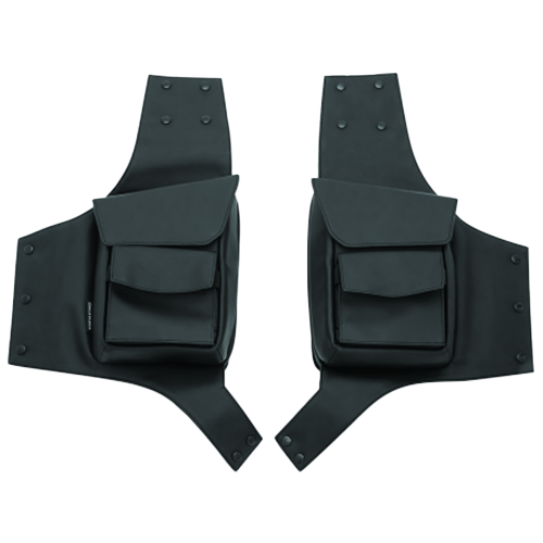 A pair of black Kuryakyn saddlebag guard pouches designed for Harley-Davidson motorcycles.