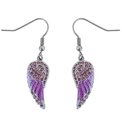 Womenโs Stainless Steel Pink Wing Earrings With Sparkle