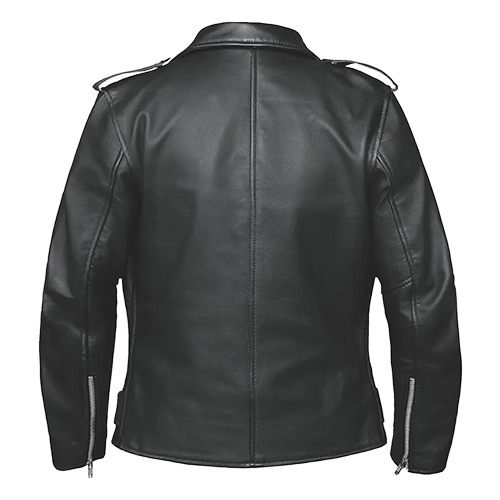 Womens black leather motorcycle jacket classic biker fit