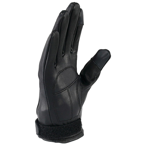 Black biker gloves with hook and loop wrist closure