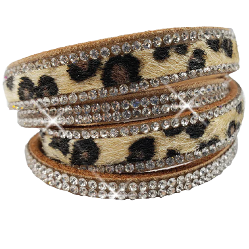 Leopard Print And Bling Faux Suede Bracelet Close-Up