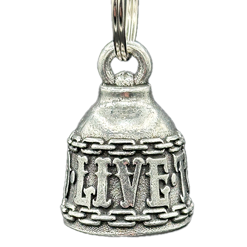 Live To Ride Bell In Pewter With Chain Border Design