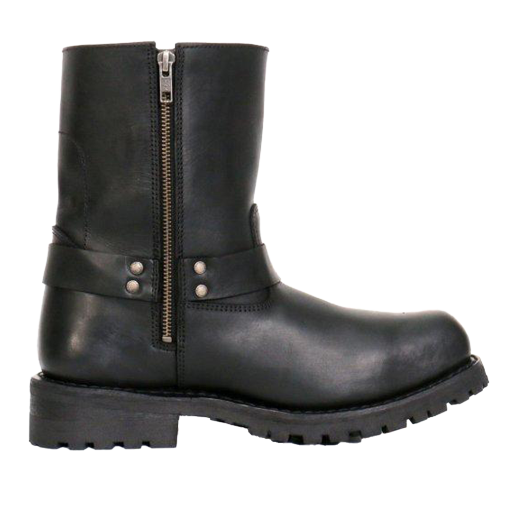 Mens Waterproof Leather Motorcycle Boot With Harness Strap Zipper View
