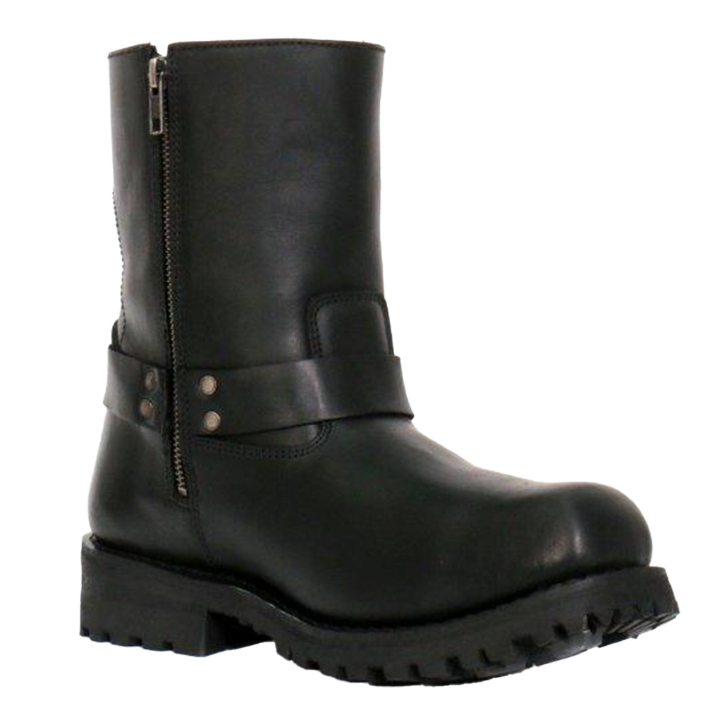 Mens Waterproof Leather Motorcycle Boot With Harness Strap Inner Ankle View