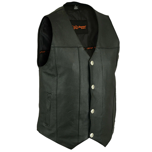 Menβs Black Buffalo Nickel Snap Leather Vest