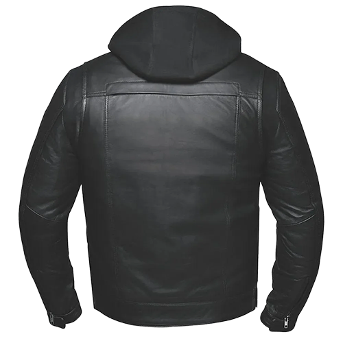 Black leather jacket with zip-out liner and concealed carry pockets