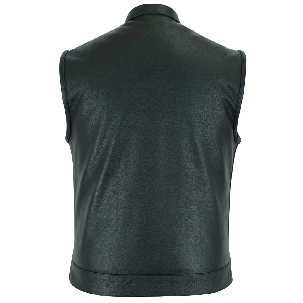Black Leather Motorcycle Vest With Single Panel Back