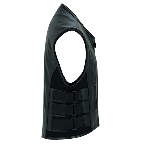 SWAT Style Men’s Leather Biker Vest With Triple Side Straps