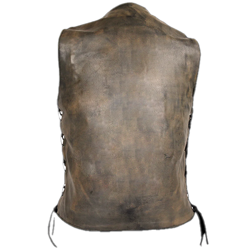 Cowhide Leather Motorcycle Vest with Side Laces Back View