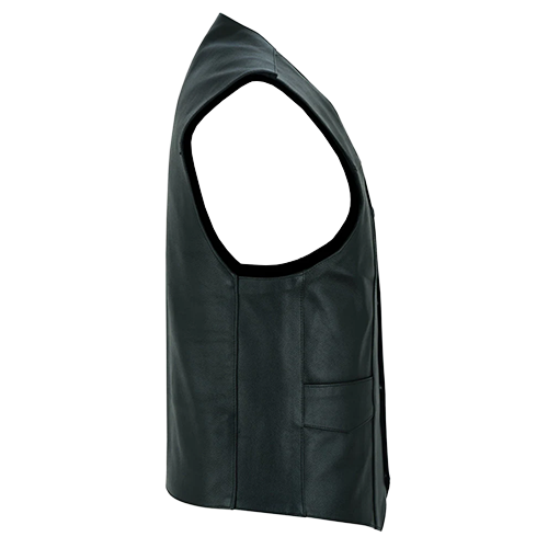 Menβs Plain Side Black Motorcycle Vest With 4 Snap Front