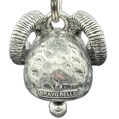 Pewter Skull Bell With Horns Fangs And Ruby Eyes