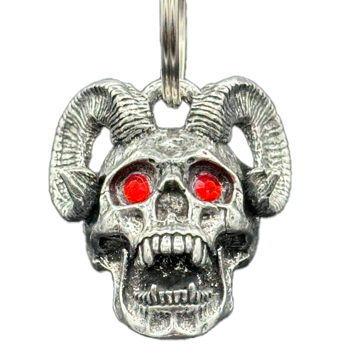 Monster Skull With Ruby Eyes Bell In Pewter