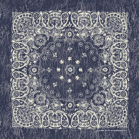 Navy And White Rustic Paisley Bandana 27x27 Inches