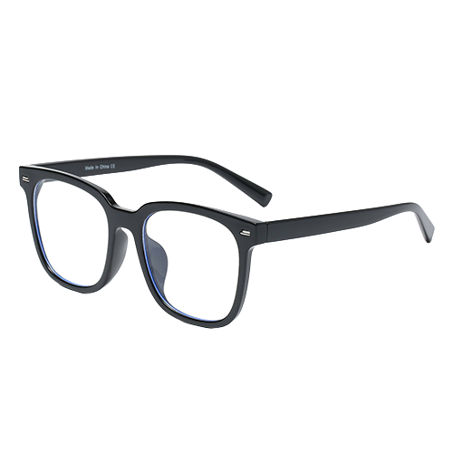 Night Watch black square-frame blue-light glasses with clear lenses shown at an angle