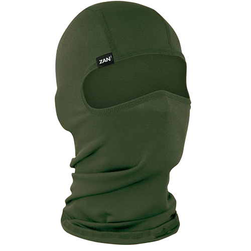 Olive Drab Polyester Balaclava by ZANheadgear, covering the head, neck, and face, with a no center seam design and contoured fit.