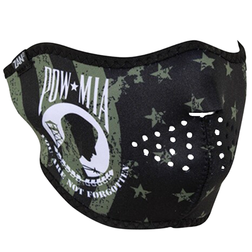 Neoprene biker mask with POW MIA graphic