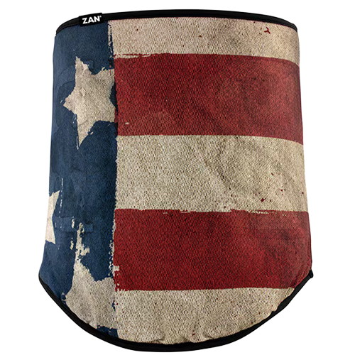 A fleece lined neck gaiter with a patriotic design featuring red, white, and blue colors and a star pattern.