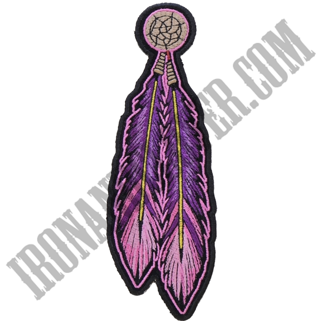 Motorcycle Vest Patch With Pink And Purple Feathers