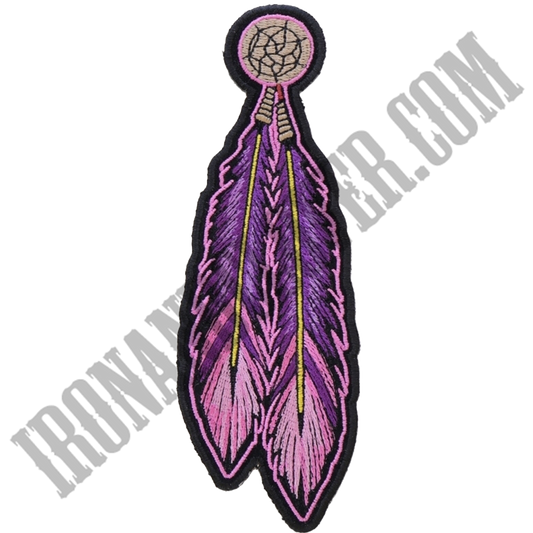 Motorcycle Vest Patch With Pink And Purple Feathers