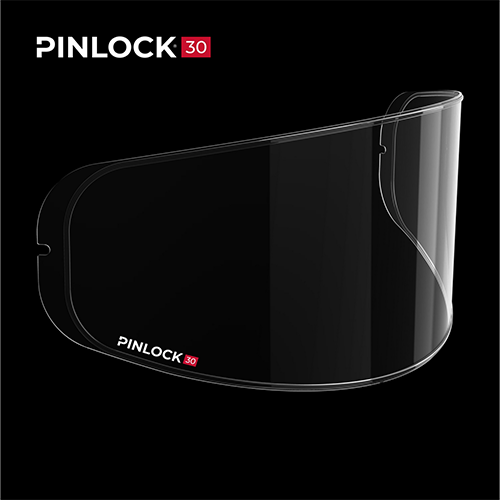 Clear anti-fog lens for Pinlock 30-ready helmets, compatible with multiple motorcycle brands.