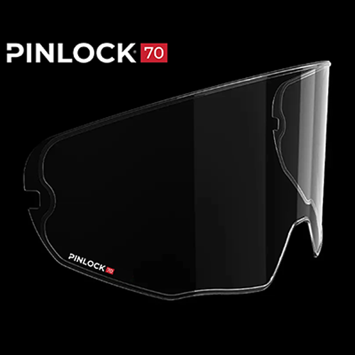 Pinlock lens on a black background with Pinlock logo.