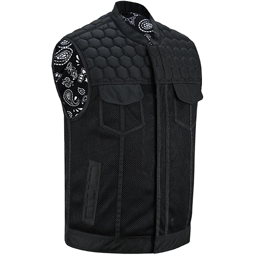 Rave Men’s Black Mesh Motorcycle Vest With Paisley Liner
