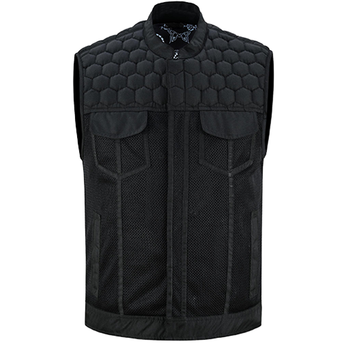 Black quilted vest with mesh panels