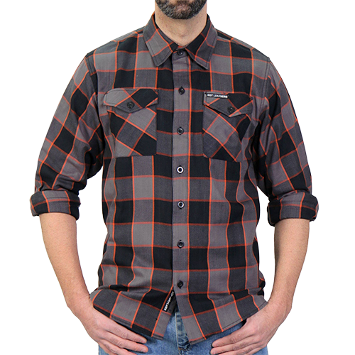 Men’s Black, Gray & Orange Flannel Long Sleeve Shirt 🖤🟧